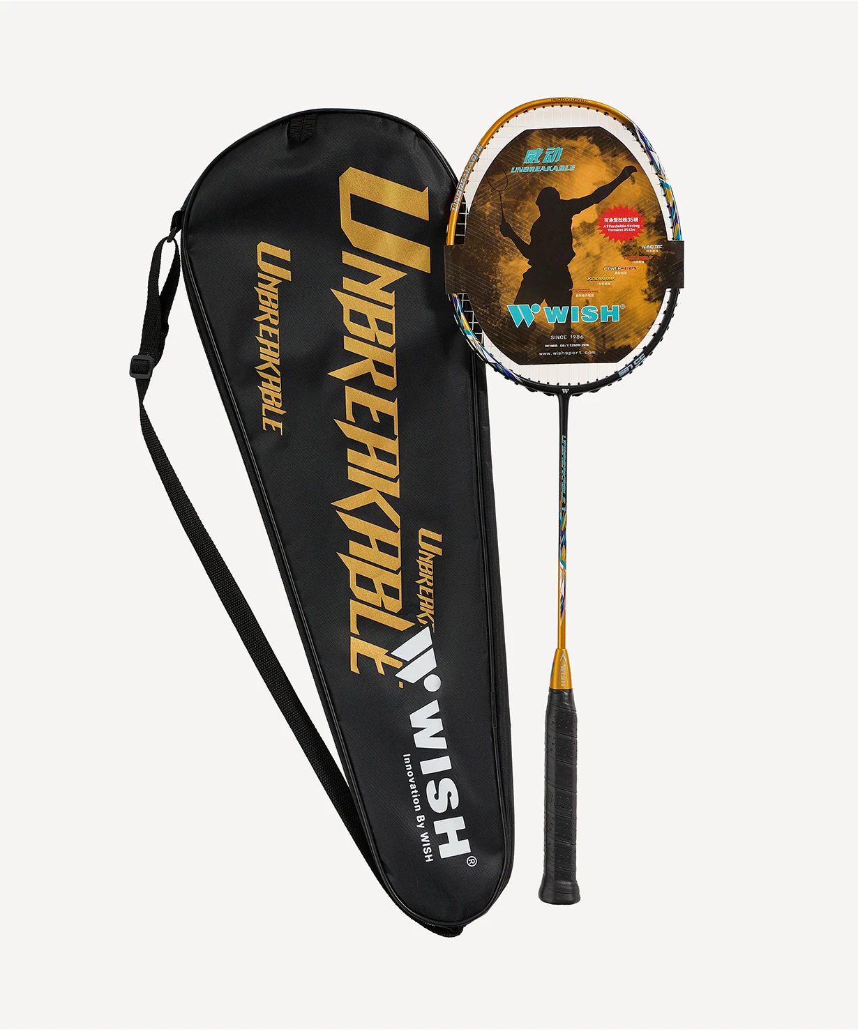 БЕЗ УПАКОВКИ Ракетка для бадминтона WISH Unbreakable 1, золотой