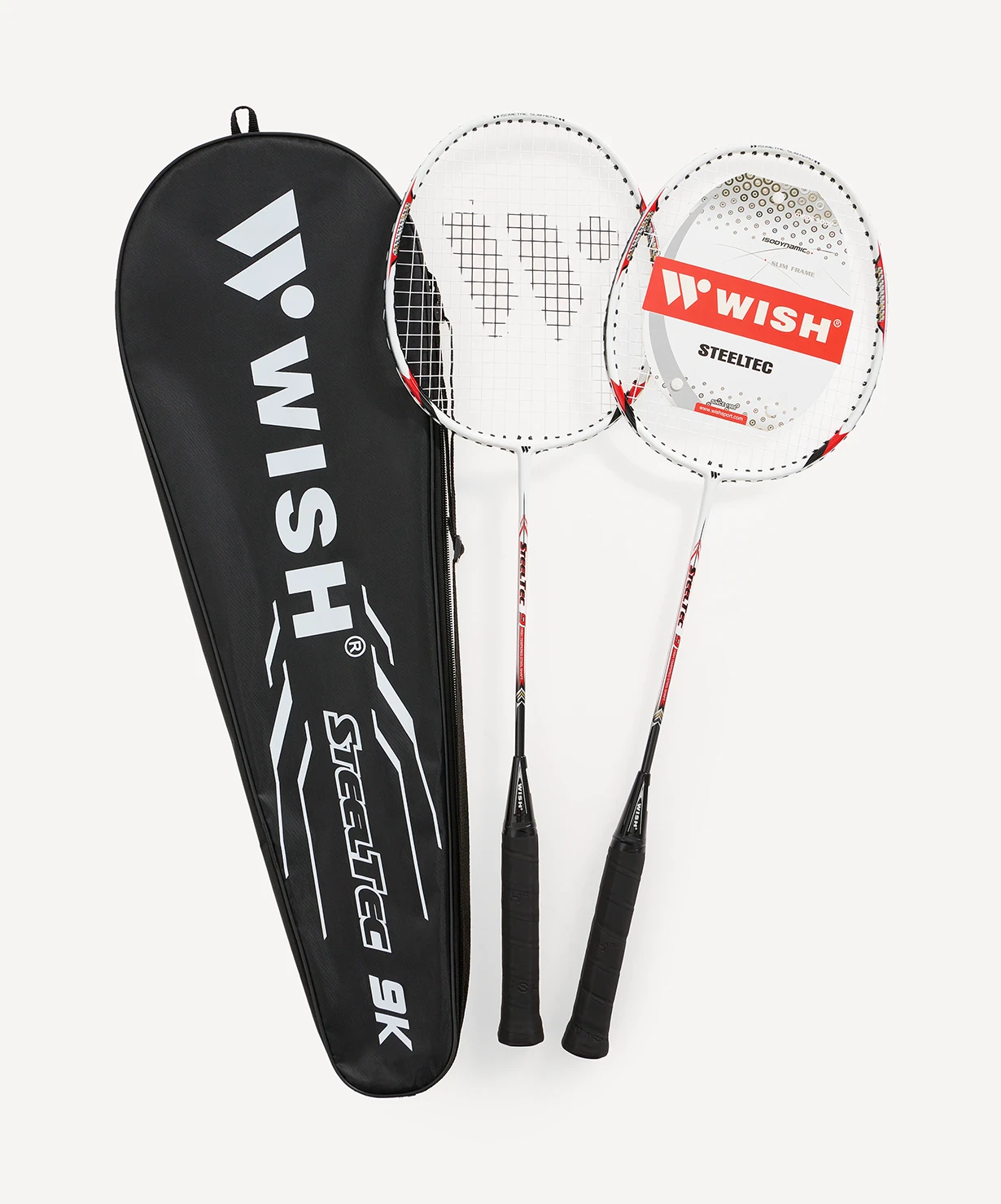Набор для бадминтона WISH Steeltec 9, 2 ракетки, белый/красный
