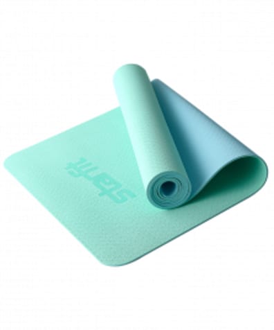 Коврик для йоги и фитнеса FM-201, TPE, 183x61x0,4 см, мятный/синий оптом. Производитель, официальный поставщик и дистрибьютор ковриков для фитнеса.