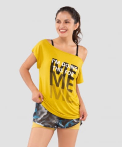 Женская футболка Ease Off mustard FA-WT-0202-MSD, горчичный оптом. Производитель, официальный поставщик и дистрибьютор одежды для фитнеса.