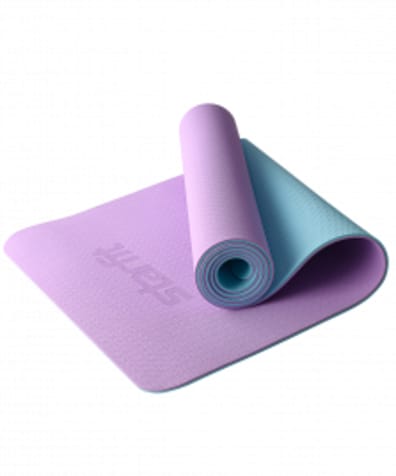 Коврик для йоги и фитнеса FM-201, TPE, 183x61x0,6 см, фиолетовый пастель/синий пастель оптом. Производитель, официальный поставщик и дистрибьютор ковриков для фитнеса.